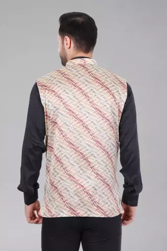  men's lahriya print ethnic nehru jacket - maroon