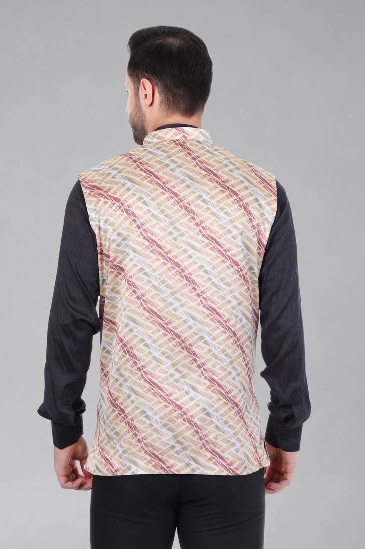  men's lahriya print ethnic nehru jacket - maroon