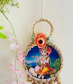 lord krishna decorative door hanging with floral bells for home festive decor pack of 2