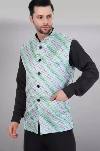 Veera paridhaan men's lahriya print ethnic nehru jacket - green (size 36)