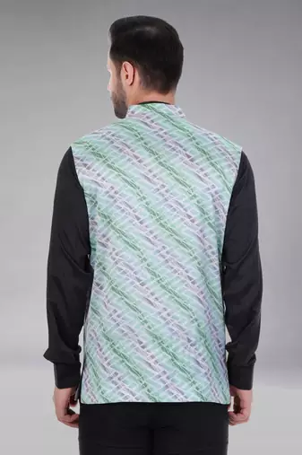 Veera paridhaan men's lahriya print ethnic nehru jacket - green (size 36)