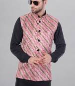  men's lahriya print ethnic nehru jacket - multi pink