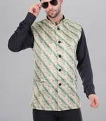  men's lahriya print ethnic nehru jacket - green
