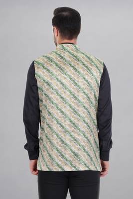  men's lahriya print ethnic nehru jacket - green 5