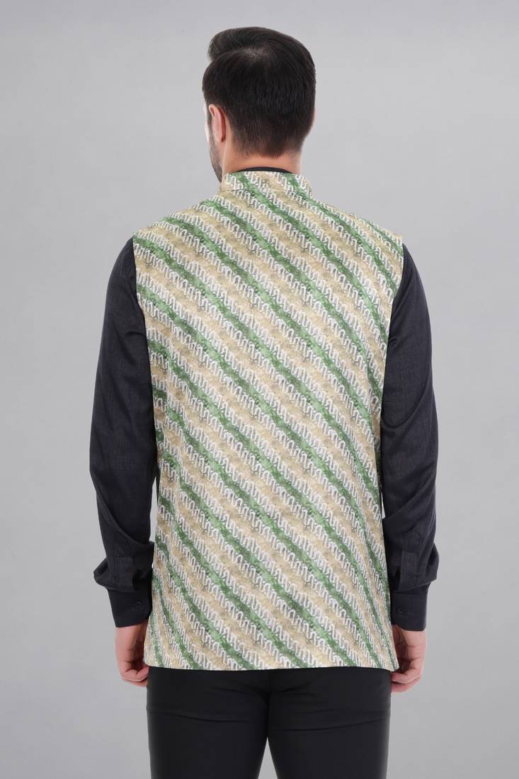  men's lahriya print ethnic nehru jacket - green