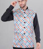 Veera paridhaan men's bandhej print ethnic nehru jacket - blue orange (size 36)