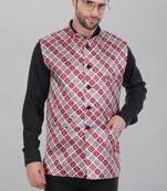  men's bandhej print ethnic nehru jacket - maroon