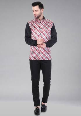  men's bandhej print ethnic nehru jacket - maroon 4