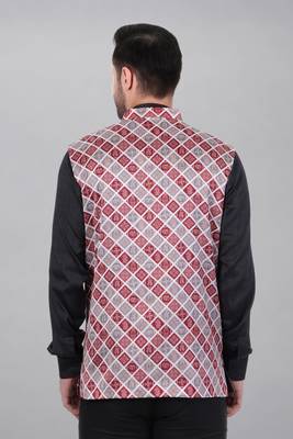  men's bandhej print ethnic nehru jacket - maroon 5