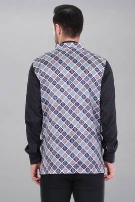  men's bandhej print ethnic nehru jacket - blue 5