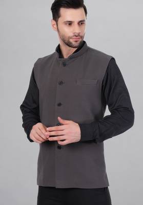 Veera paridhaan men's self texture nehru jacket - dark grey (size 36) 1