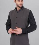 Veera paridhaan men's self texture nehru jacket - dark grey (size 36)