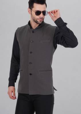Veera paridhaan men's self texture nehru jacket - dark grey (size 36) 3