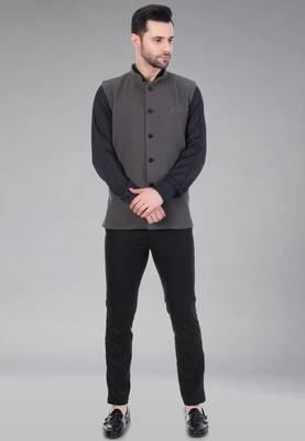 Veera paridhaan men's self texture nehru jacket - dark grey (size 36) 4