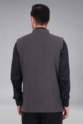 Veera paridhaan men's self texture nehru jacket - dark grey (size 36) 5