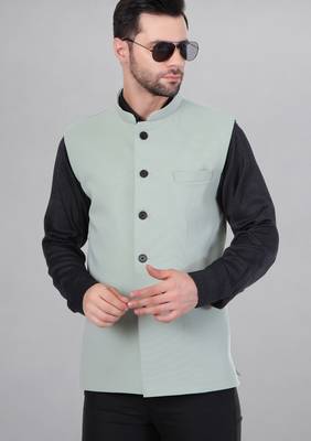  men's self texture nehru jacket - light green 1