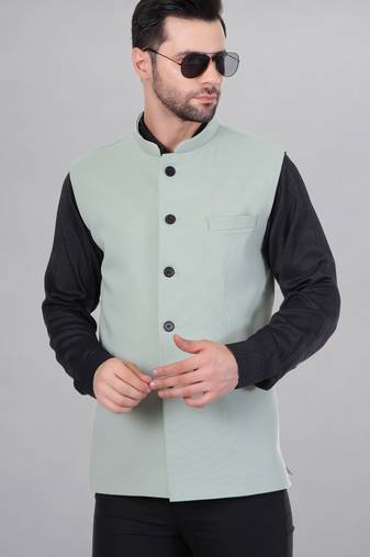  men's self texture nehru jacket - light green