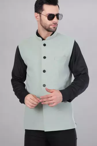  men's self texture nehru jacket - light green