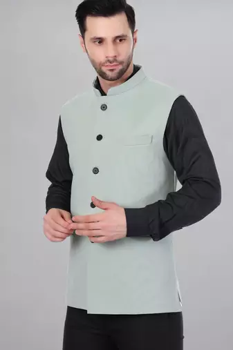  men's self texture nehru jacket - light green