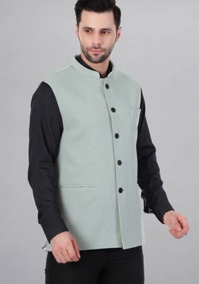  men's self texture nehru jacket - light green 3