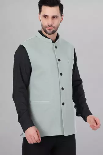  men's self texture nehru jacket - light green