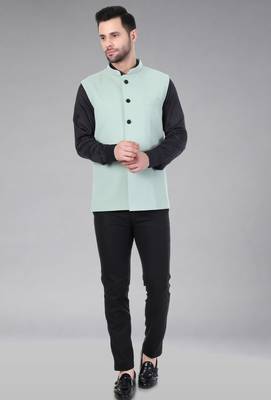  men's self texture nehru jacket - light green 4