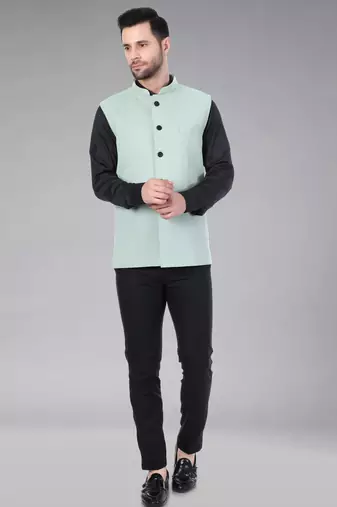  men's self texture nehru jacket - light green