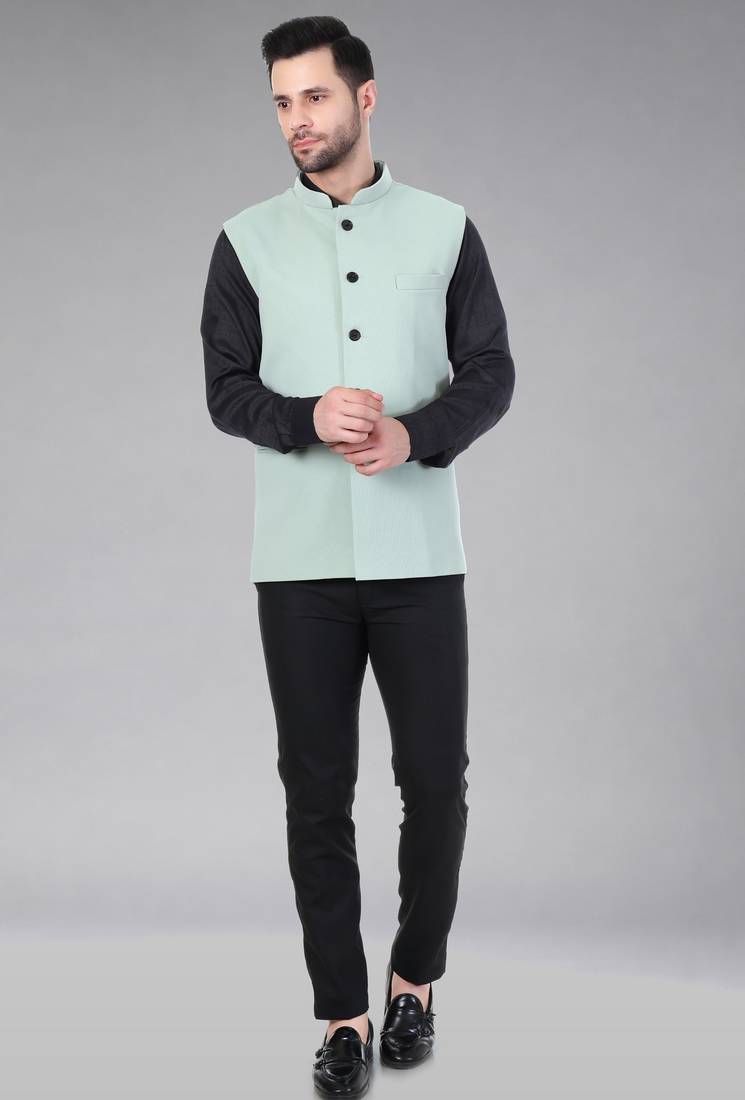  men's self texture nehru jacket - light green