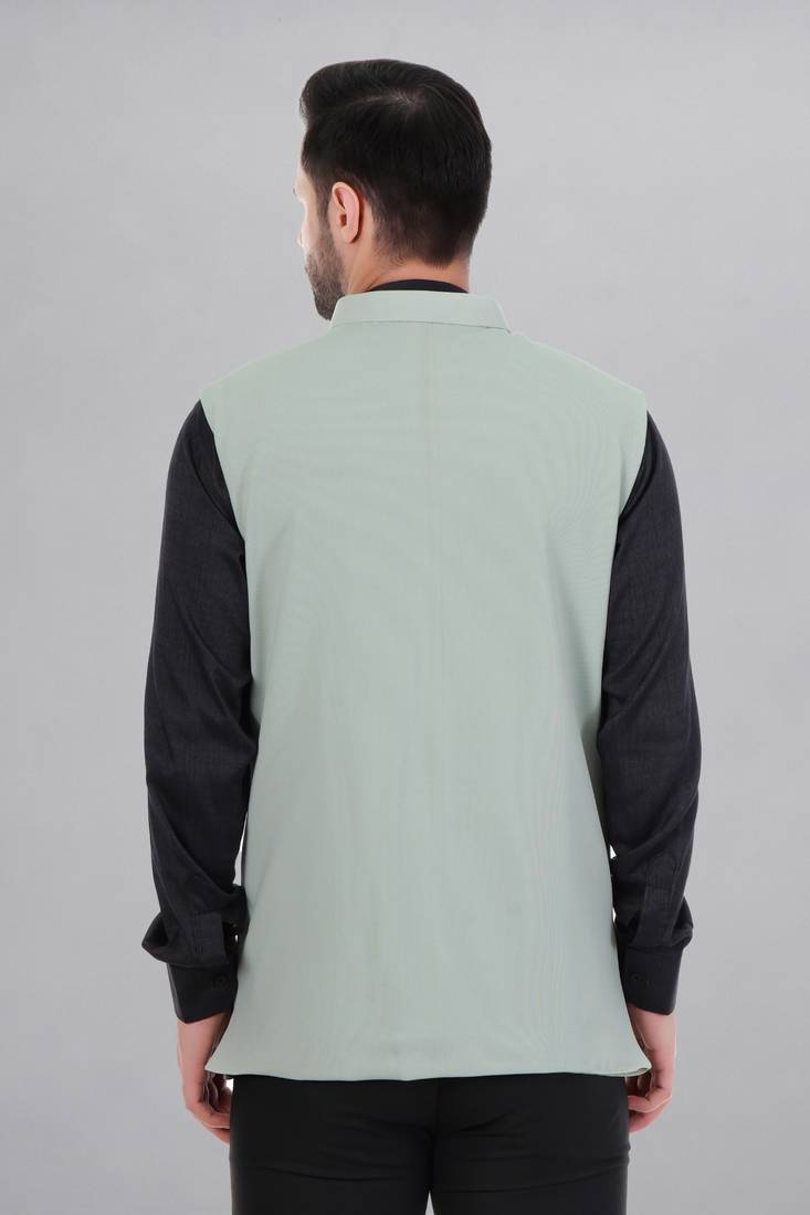  men's self texture nehru jacket - light green