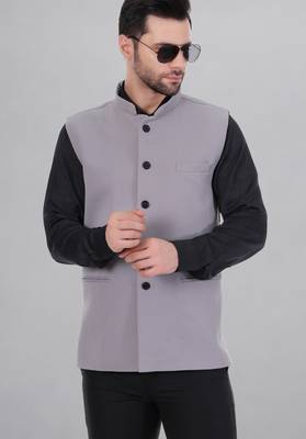  men's self texture nehru jacket - light grey 1