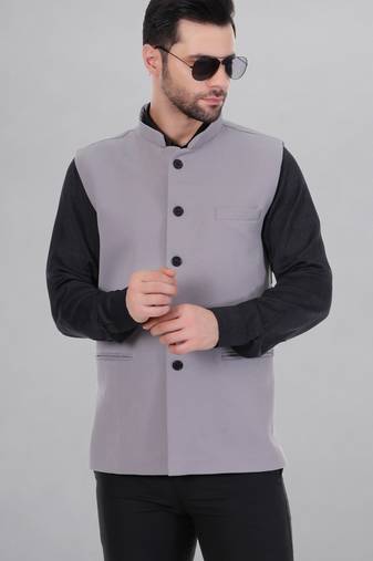  men's self texture nehru jacket - light grey