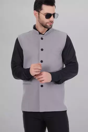  men's self texture nehru jacket - light grey