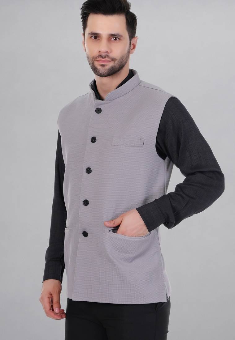  men's self texture nehru jacket - light grey