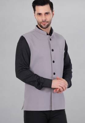  men's self texture nehru jacket - light grey 3