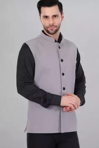  men's self texture nehru jacket - light grey