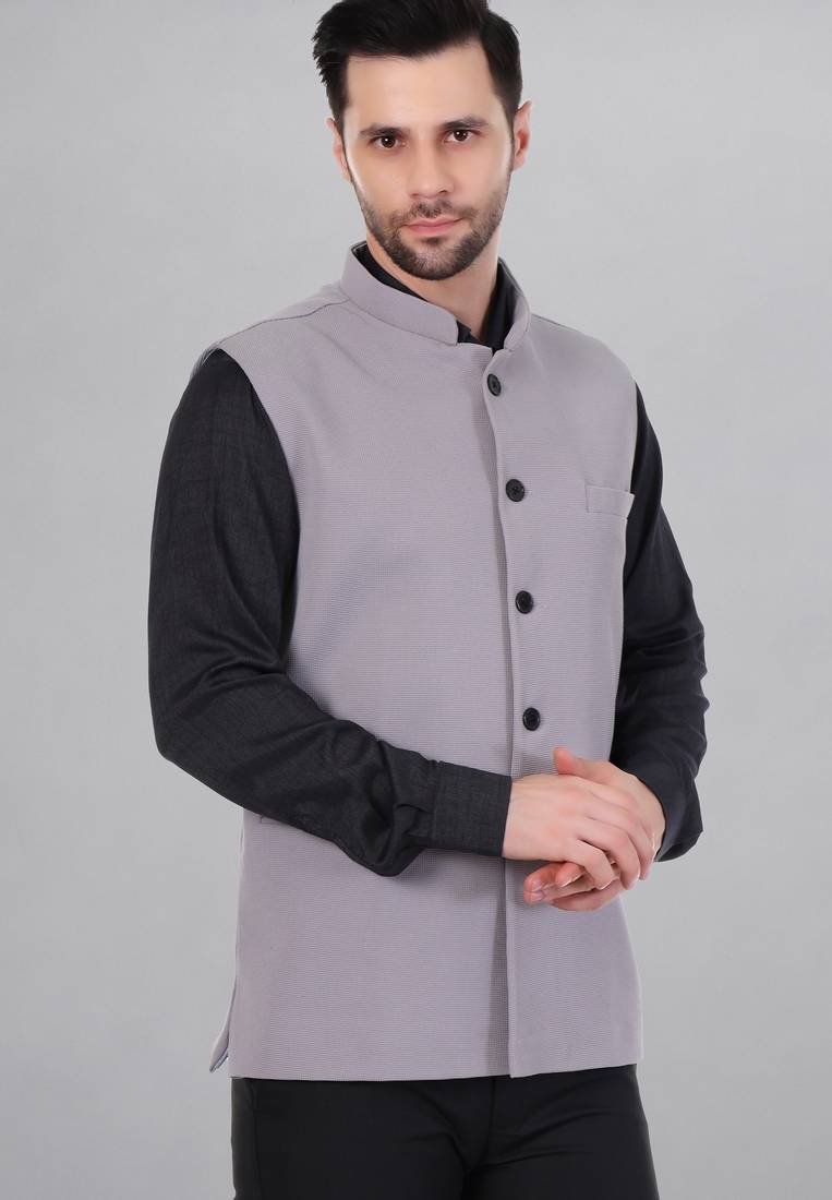  men's self texture nehru jacket - light grey