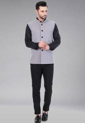  men's self texture nehru jacket - light grey 4