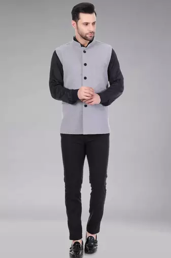  men's self texture nehru jacket - light grey