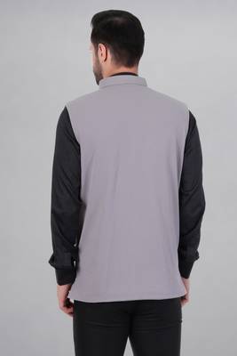  men's self texture nehru jacket - light grey 5