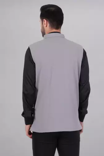  men's self texture nehru jacket - light grey