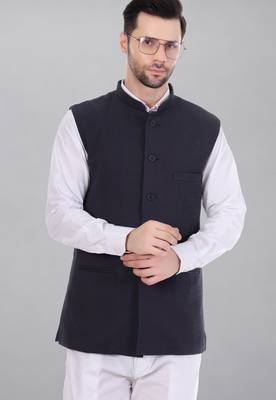  men's self texture nehru jacket - blue 1
