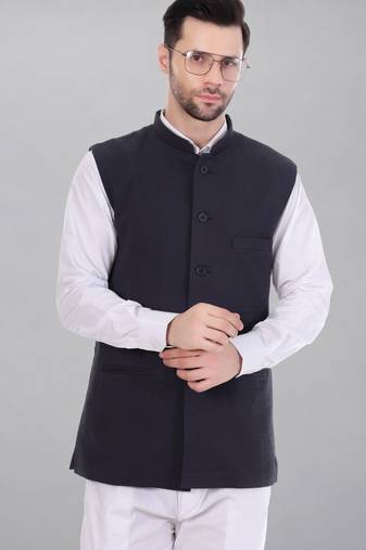  men's self texture nehru jacket - blue