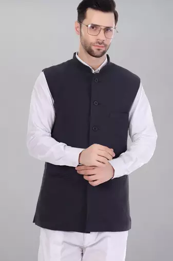  men's self texture nehru jacket - blue