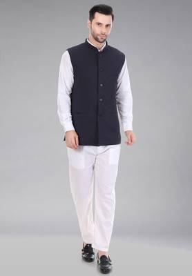  men's self texture nehru jacket - blue 4