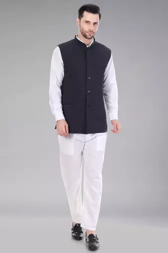 men's self texture nehru jacket - blue