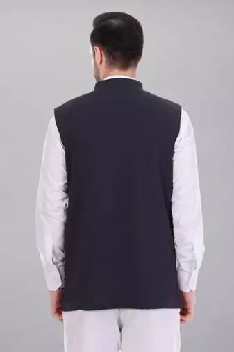  men's self texture nehru jacket - blue