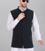  men's self texture nehru jacket - dark green