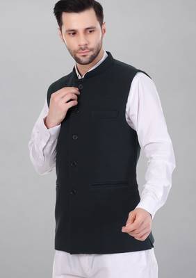  men's self texture nehru jacket - dark green 2