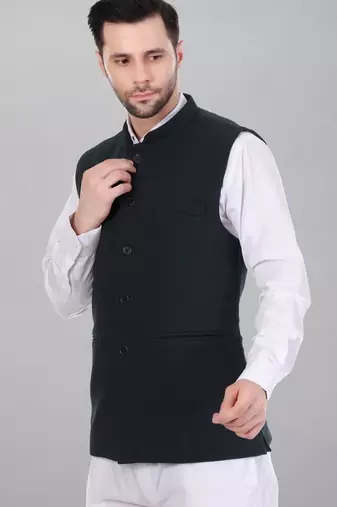  men's self texture nehru jacket - dark green