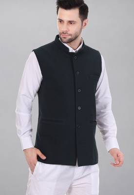  men's self texture nehru jacket - dark green 3